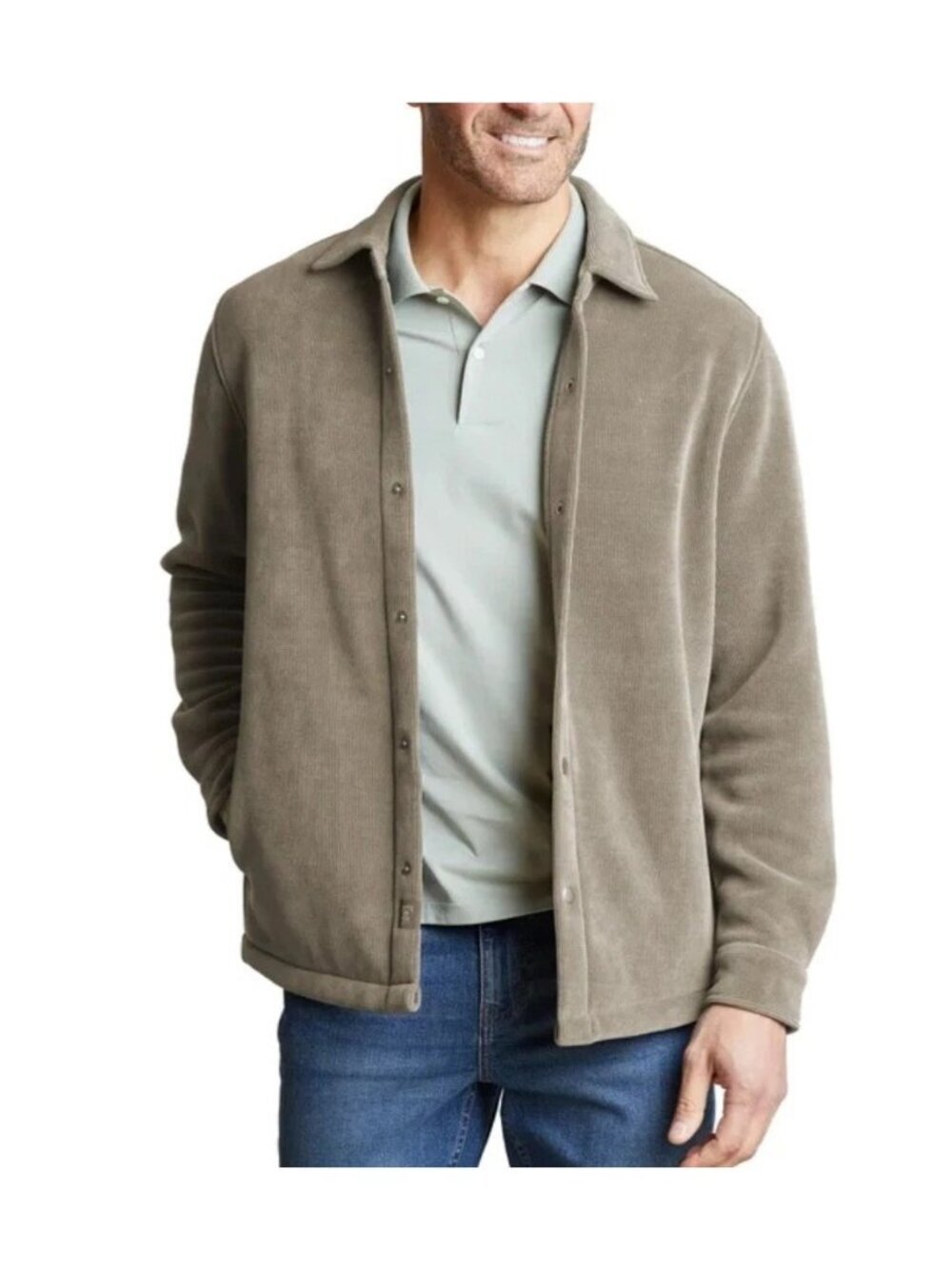 Copper & Oak Men's M Corduroy  Shirt Jacket Beige Side Pockets Button Up e1743